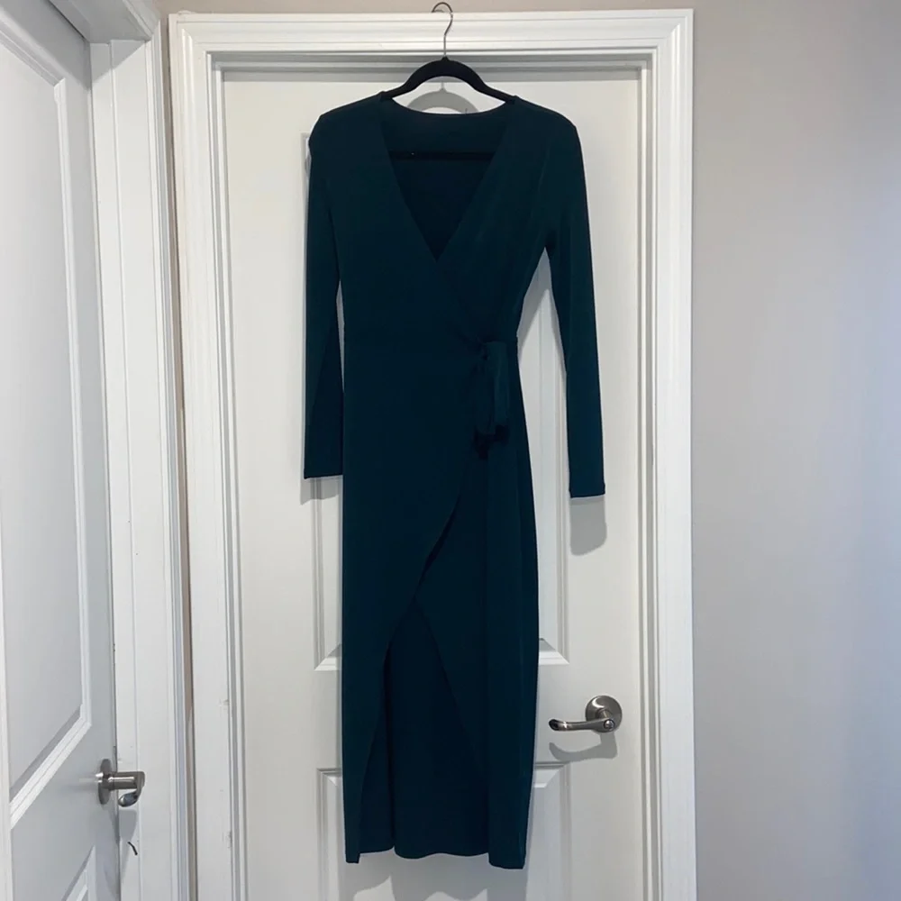 Emerald Green Wrap Dress - Picture 1 of 4